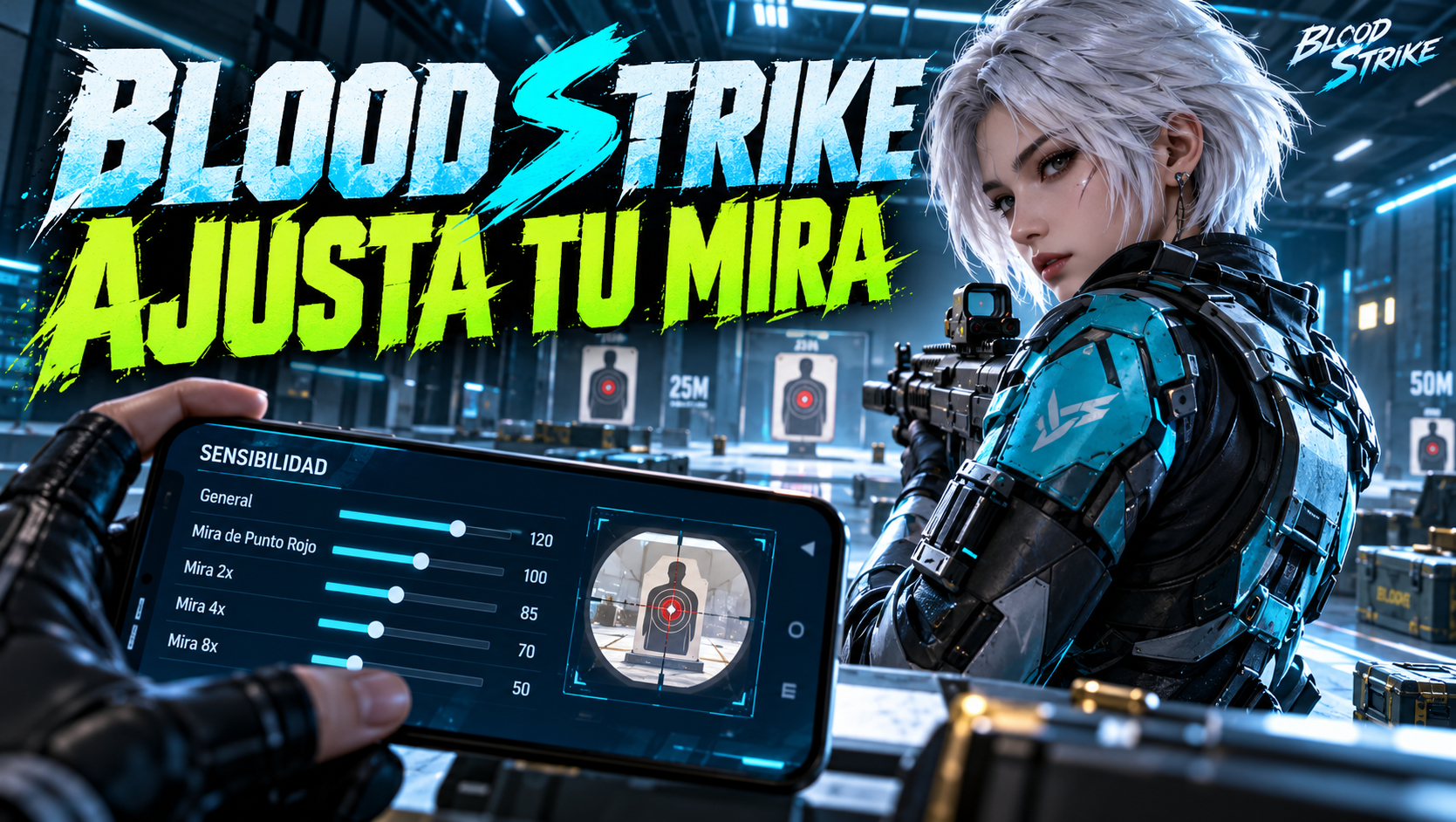 Ilustración editorial para Blood Strike y tu sensibilidad: ajusta la mira sin copiar a ciegas