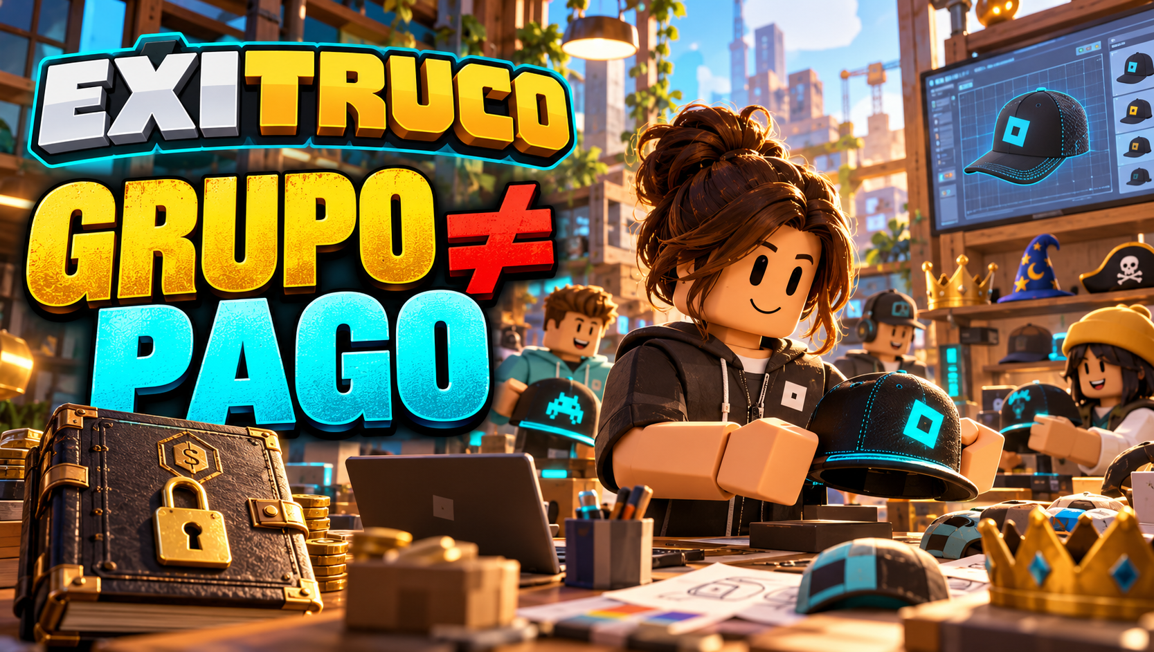 Ilustración editorial para ExiTruco y los Robux de grupos: participar no garantiza un pago