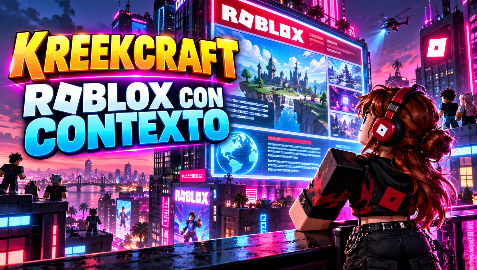 Ilustración editorial para KreekCraft y Roblox: sigue sus vídeos sin confundir un anuncio con una actualización