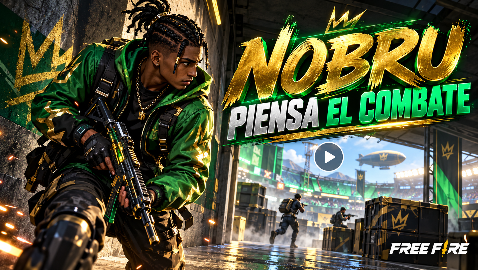 Ilustración editorial para Nobru y Free Fire: aprende a leer el combate sin buscar una fórmula mágica